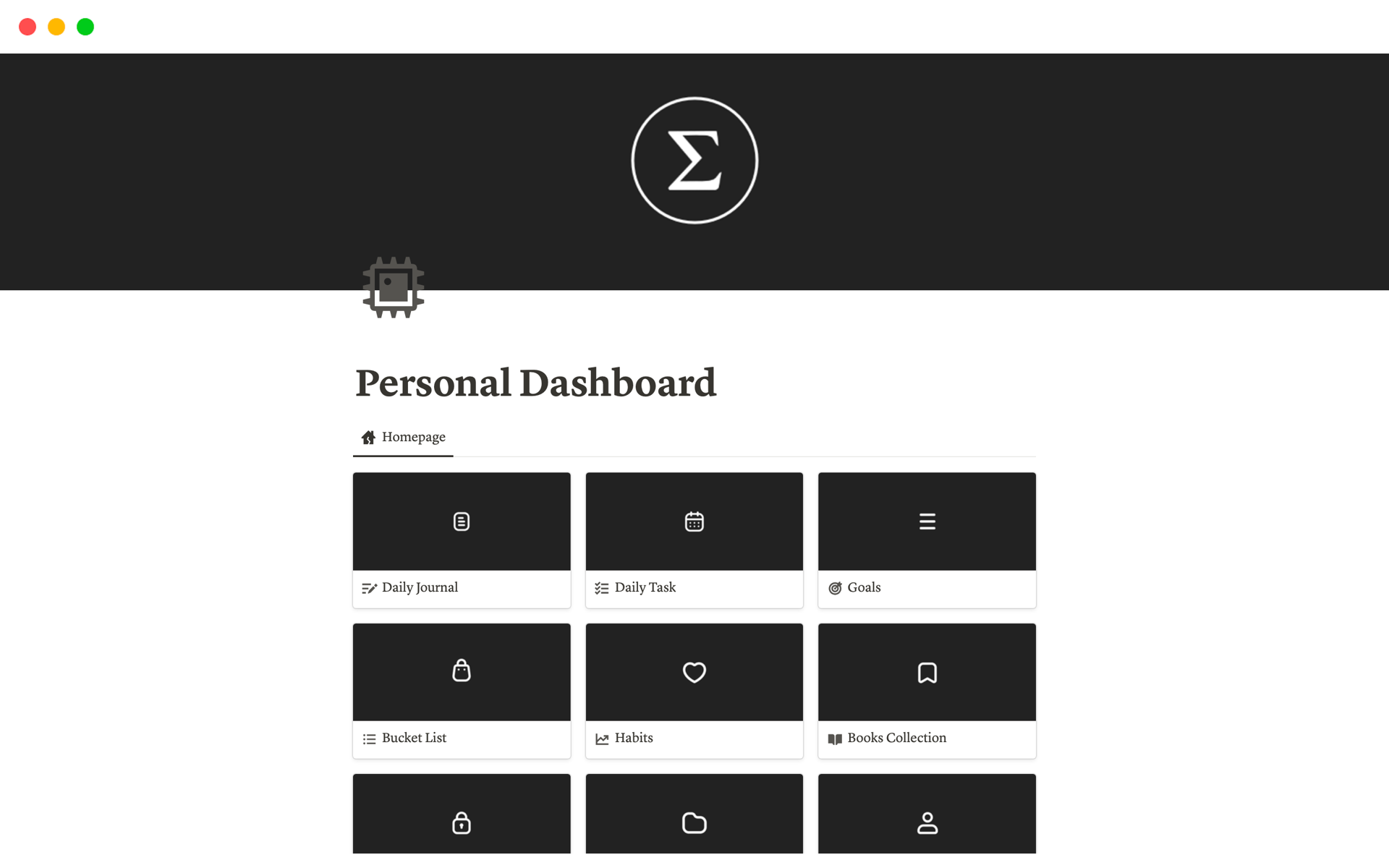 A template preview for Notion Personal Dashboard