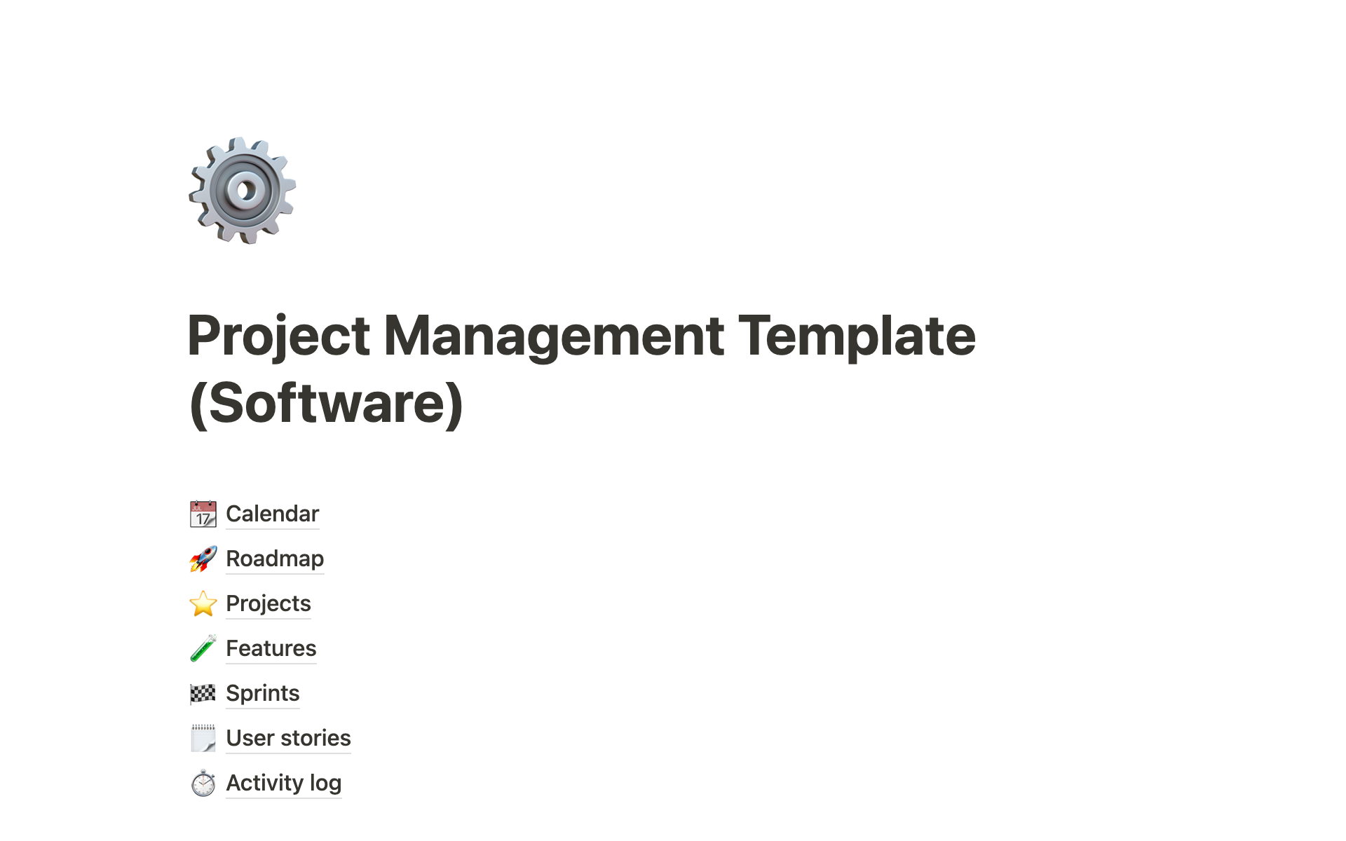 A template preview for Project management template (Software)