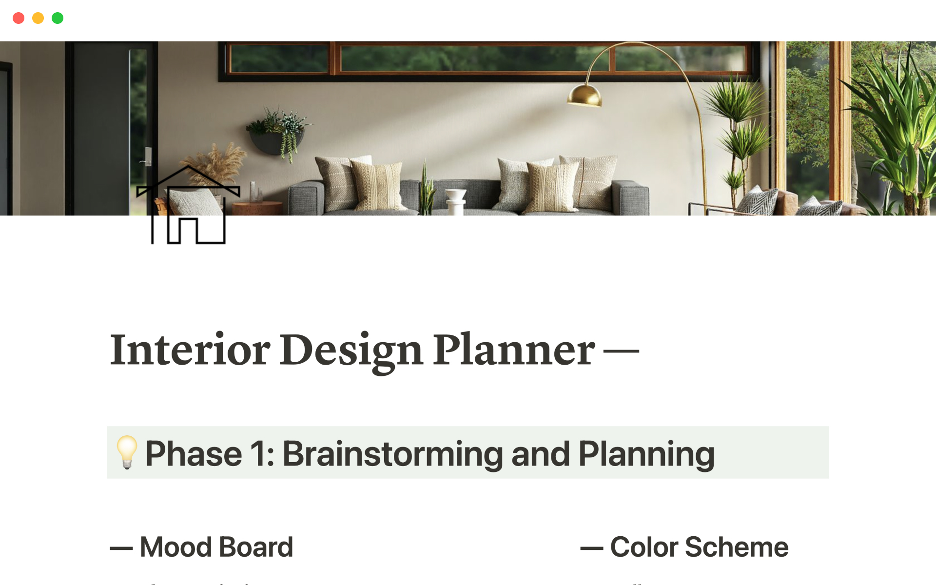 En förhandsgranskning av mallen för Interior design planner