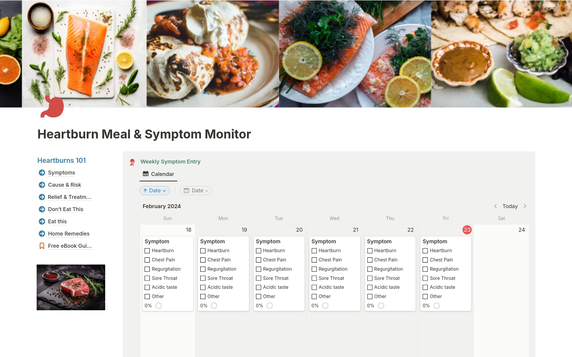 A template preview for Heartburn Meal & Symptom Monitor
