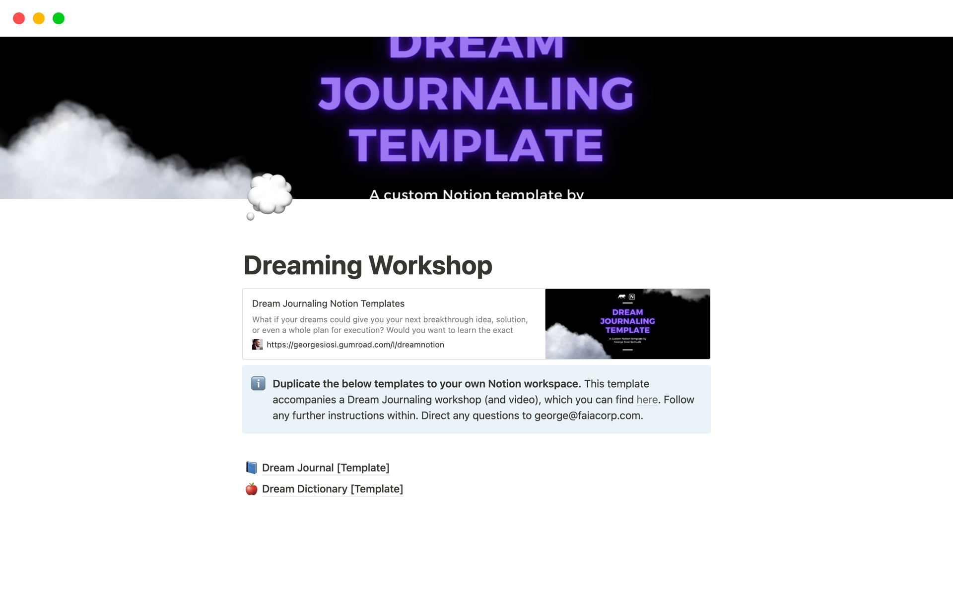 A template preview for Dream Journal