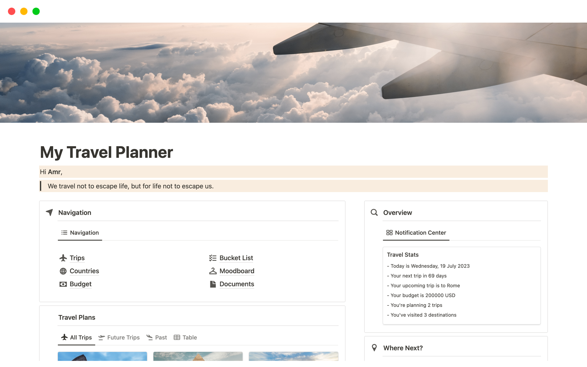 A template preview for The Best Ultimate Travel Planner - Pro Version