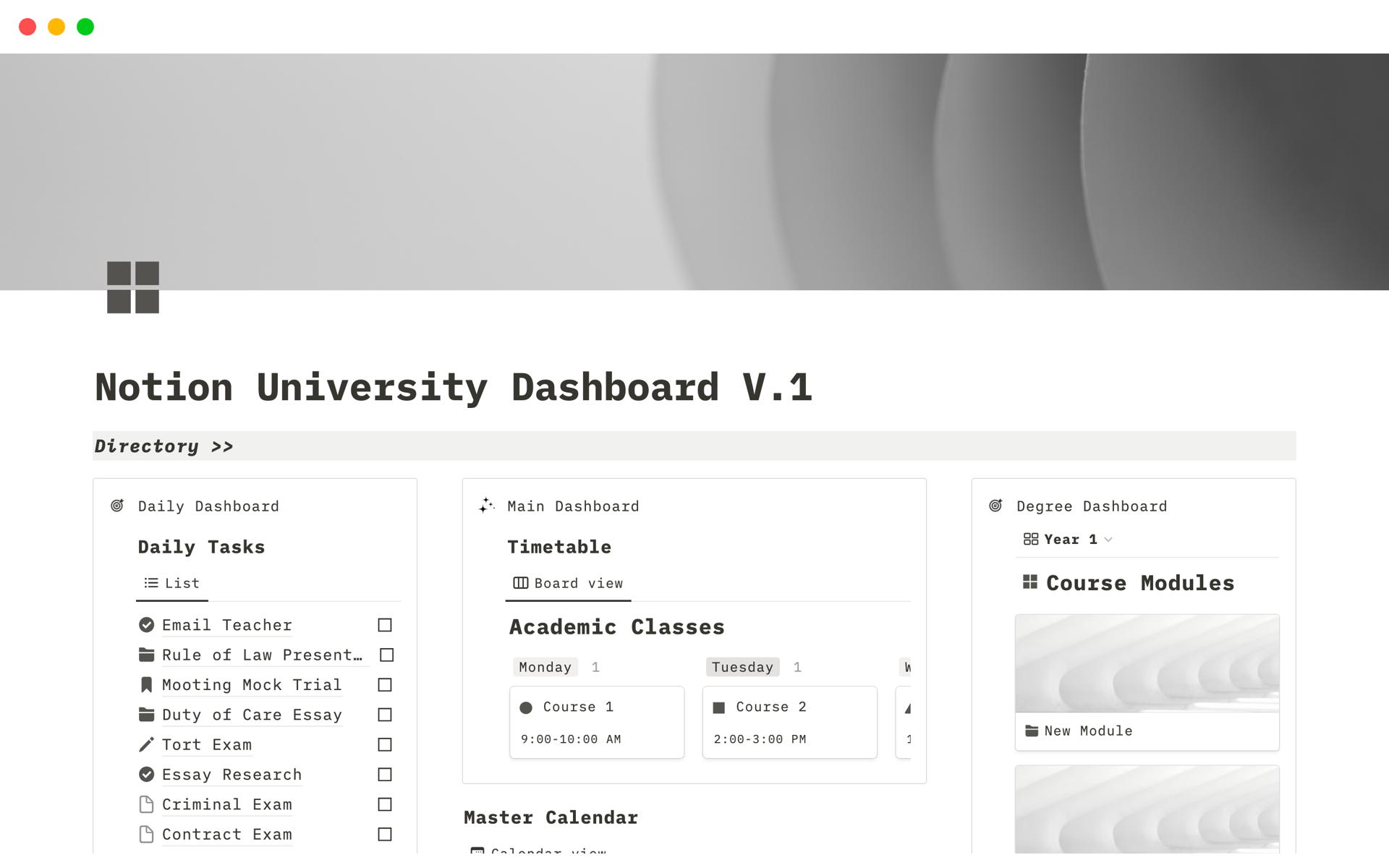 Vista previa de una plantilla para University Dashboard 