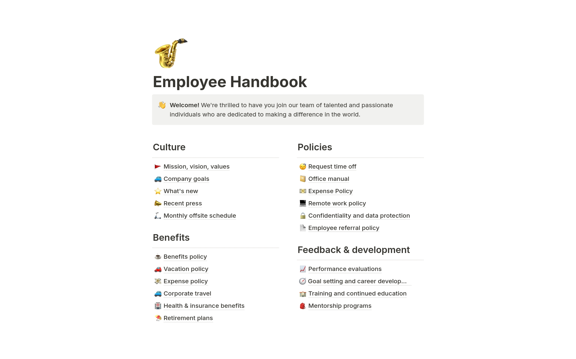 A template preview for Basic Employee Handbook