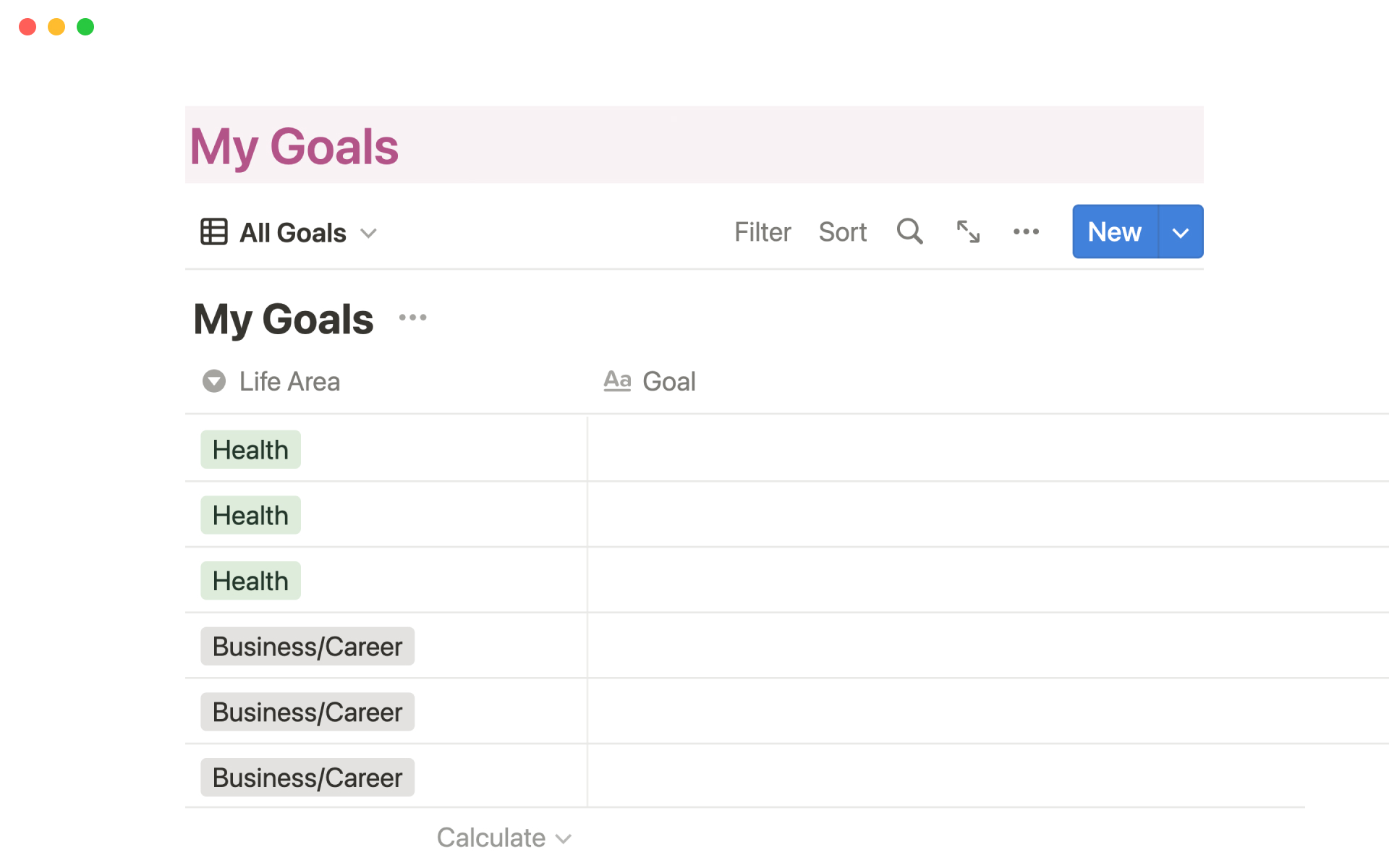 Digital bullet journal Notion Template