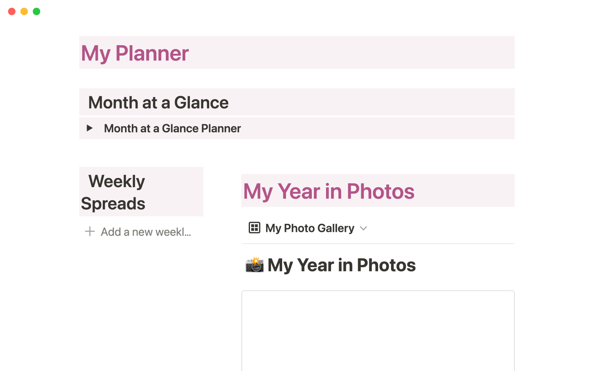 Digital bullet journal Notion Template