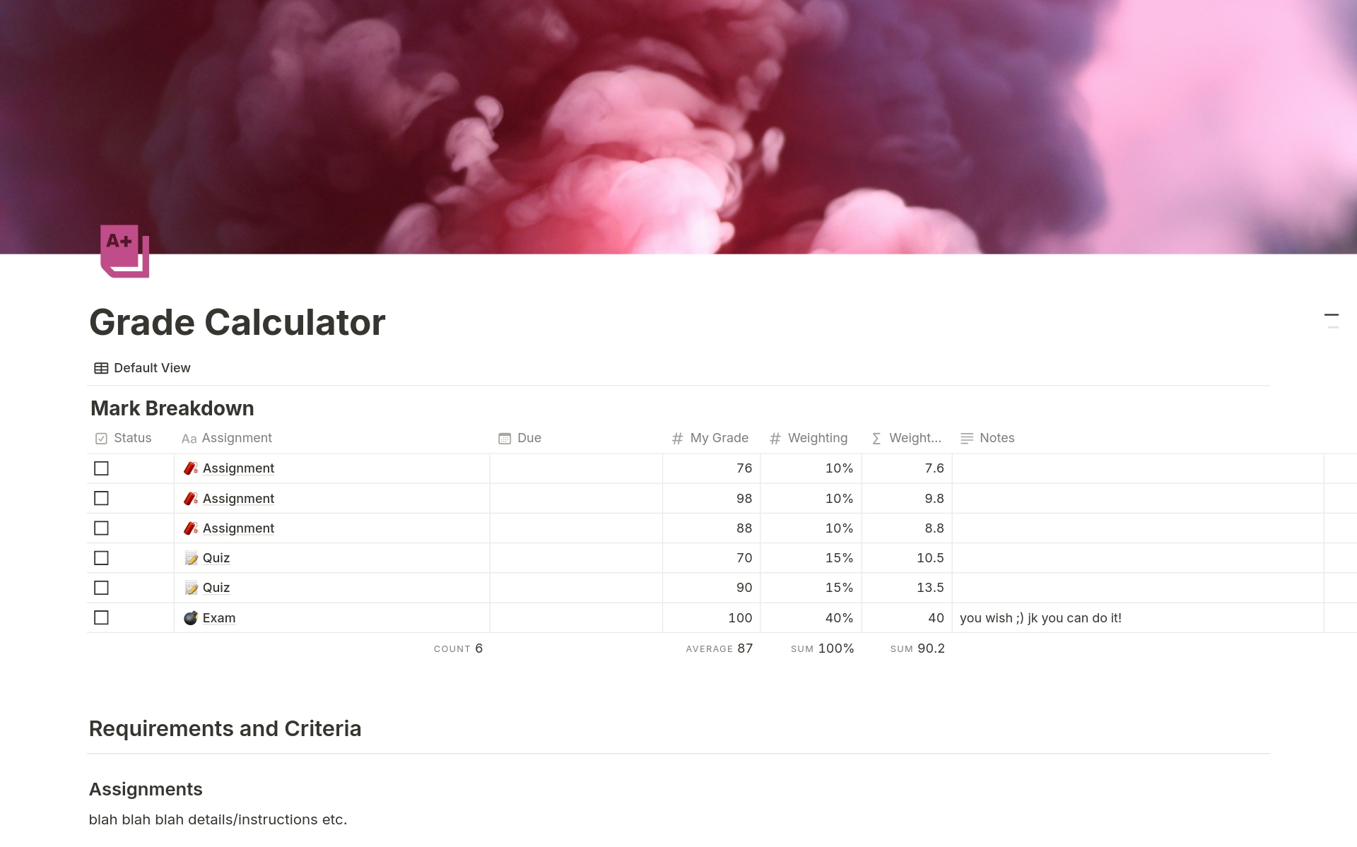 Course Tracker Notion Template
