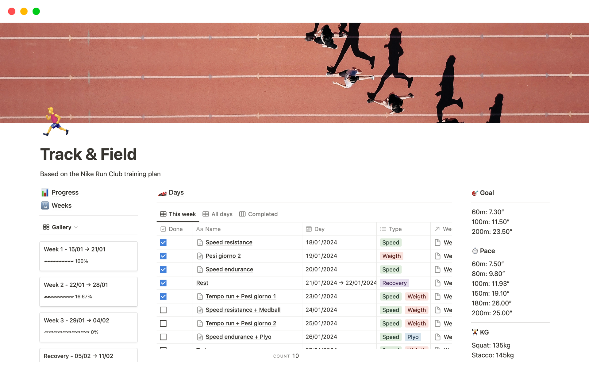 A template preview for Track & Field