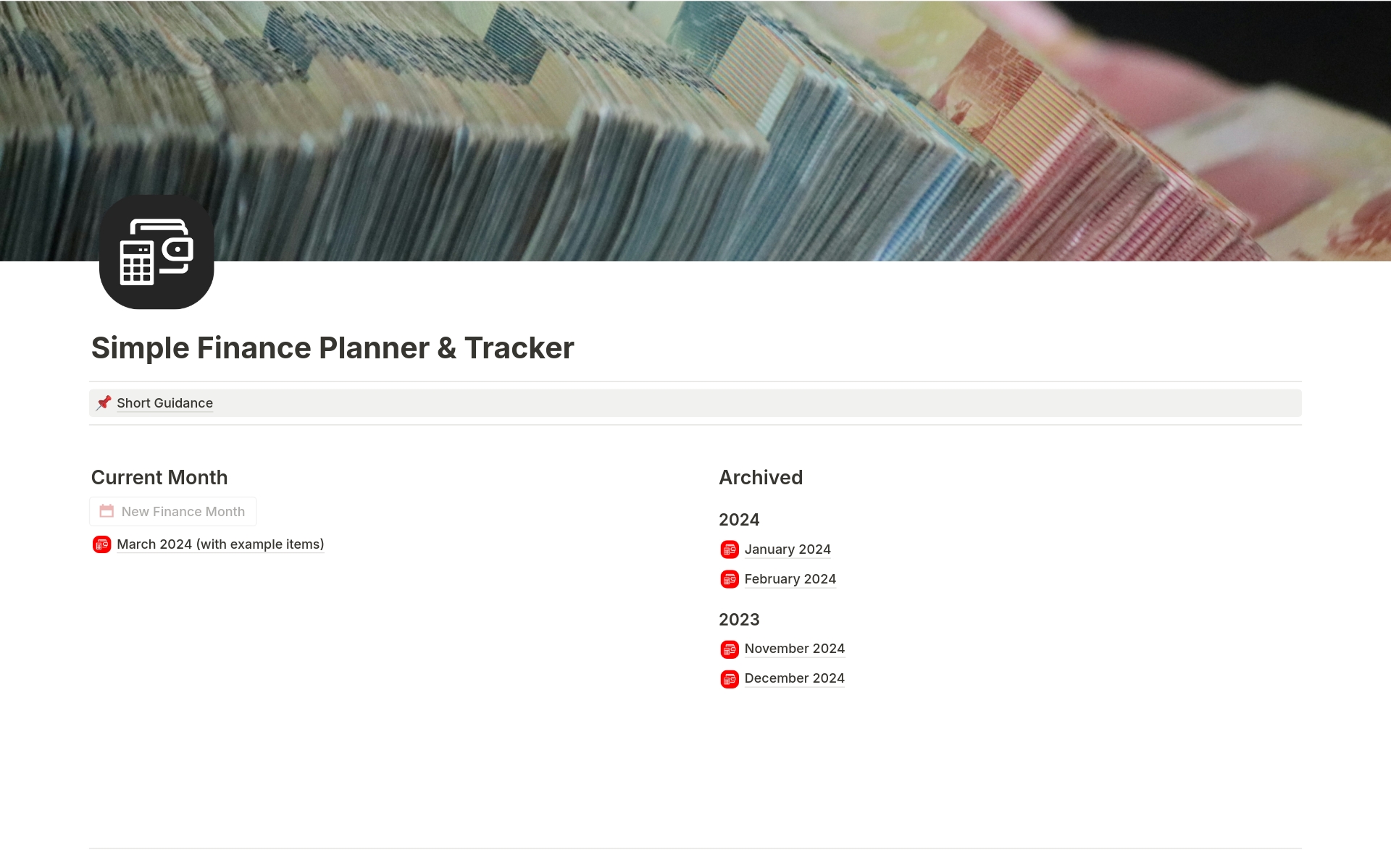 A template preview for Simple Finance Planner & Tracker