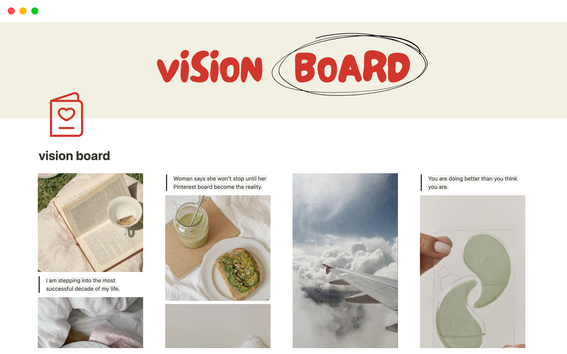 A template preview for vision board