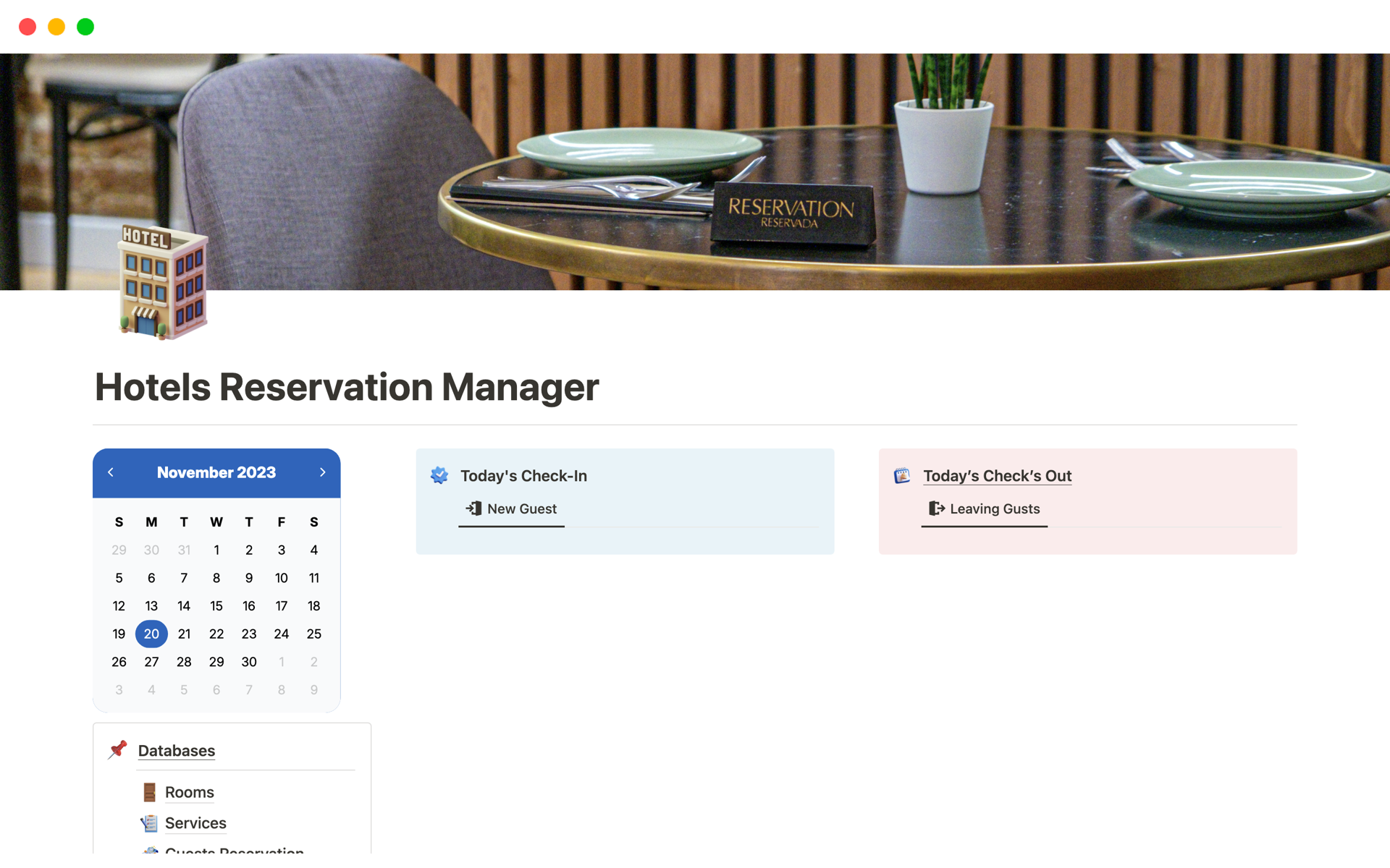 A template preview for Hotels Reservation Manager