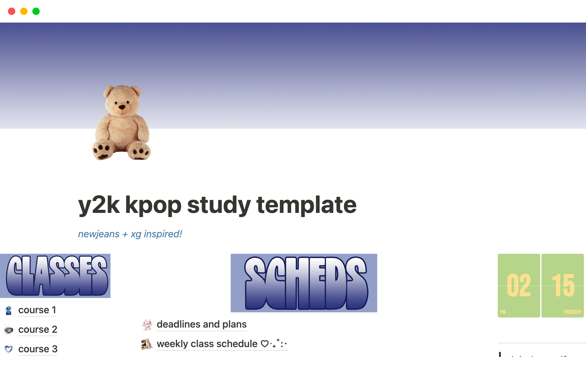 A template preview for y2k kpop study