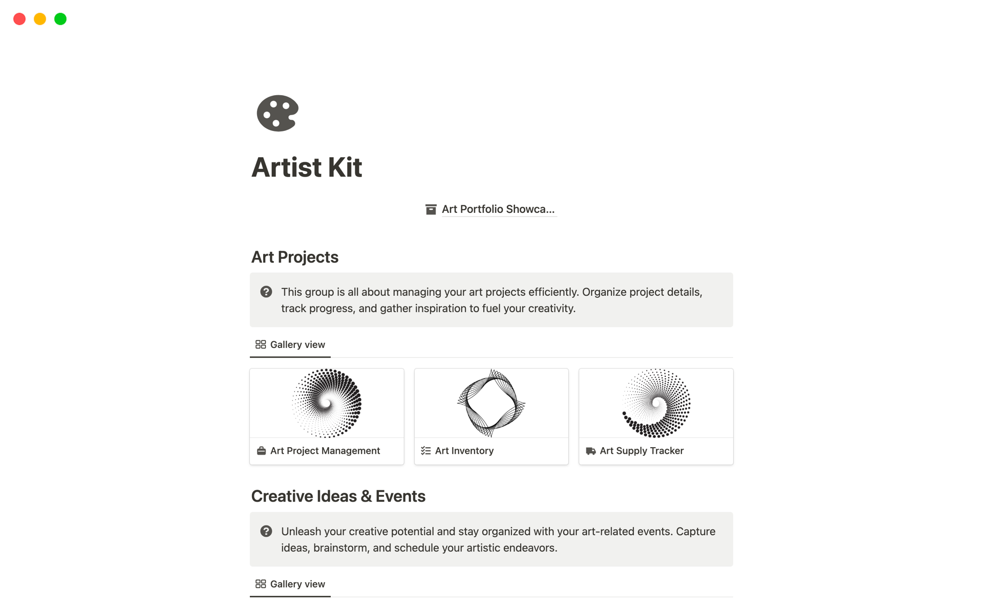 A template preview for Artist Kit
