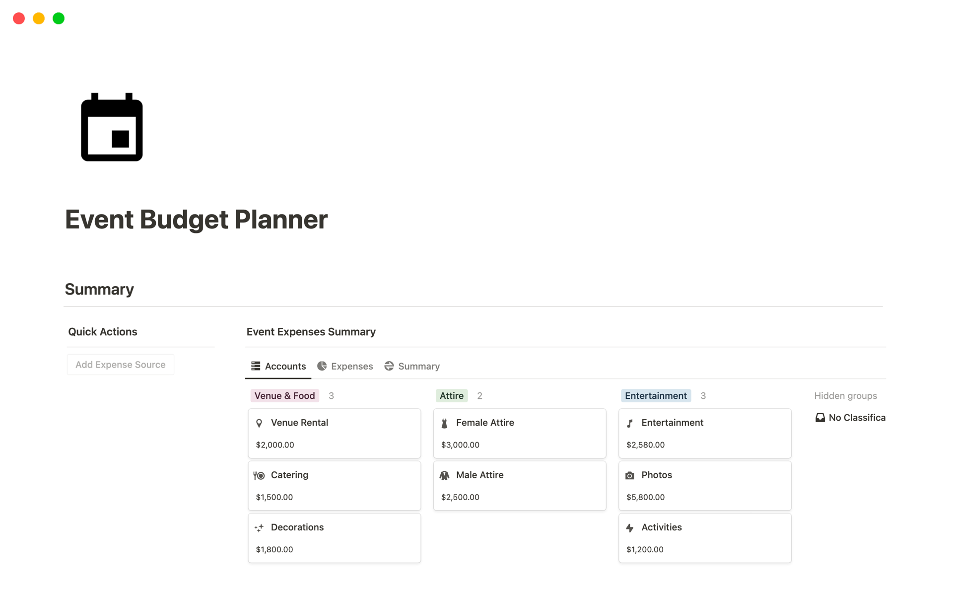 A template preview for Event Budget Planner