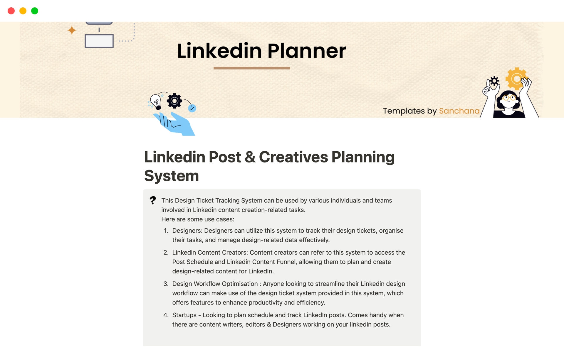 Vista previa de plantilla para Linkedin Post & Creatives Planning System