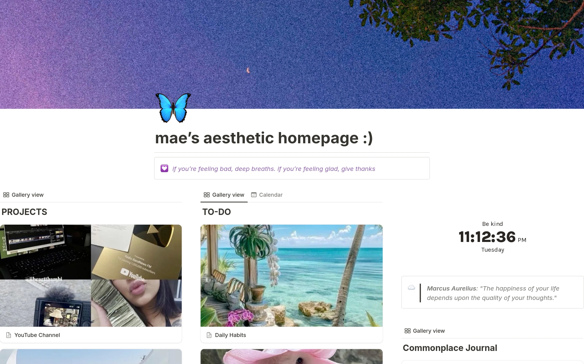 mae's aesthetic homepage Template | Notion Marketplace