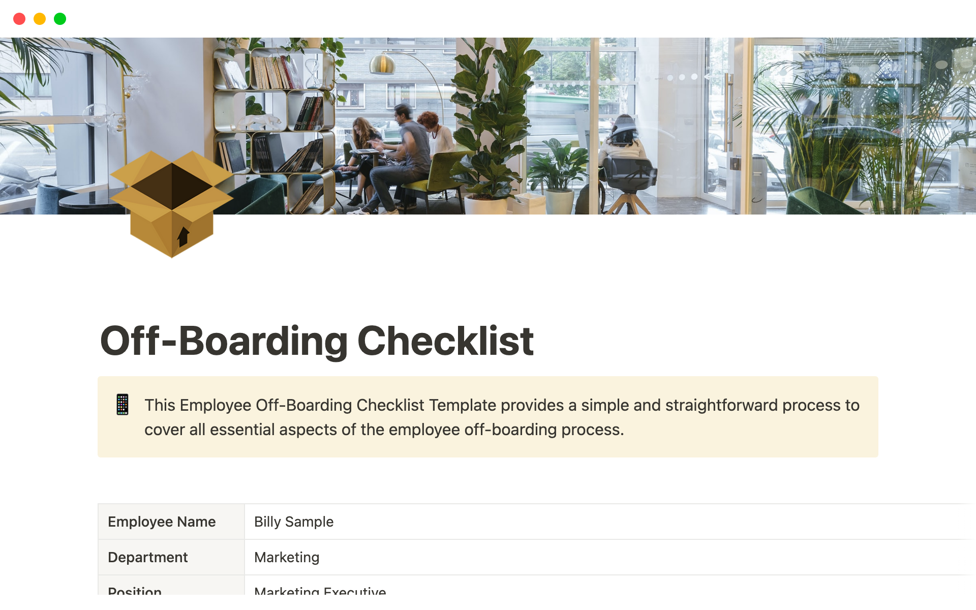 A template preview for Off-Boarding Checklist Template