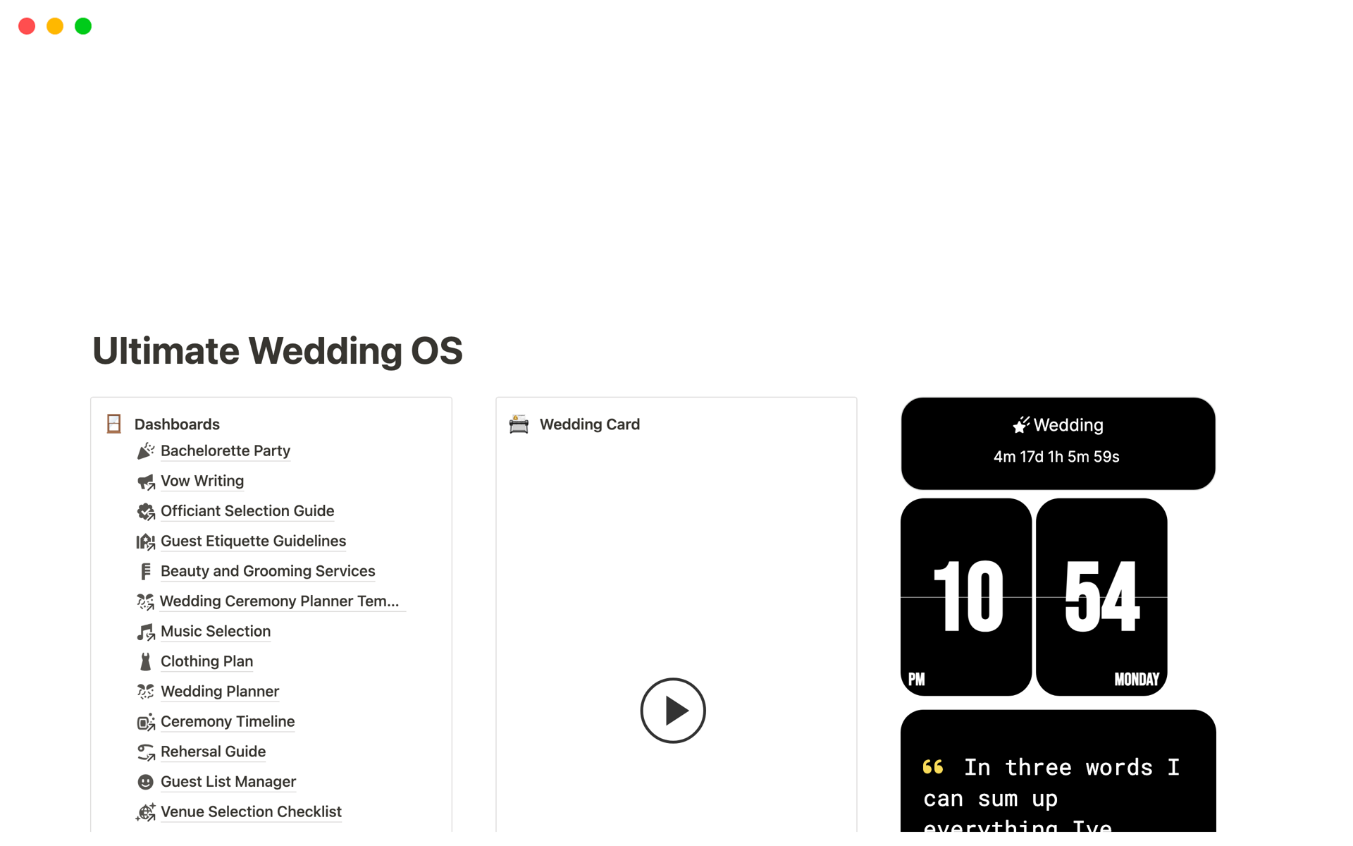 A template preview for Ultimate Wedding OS