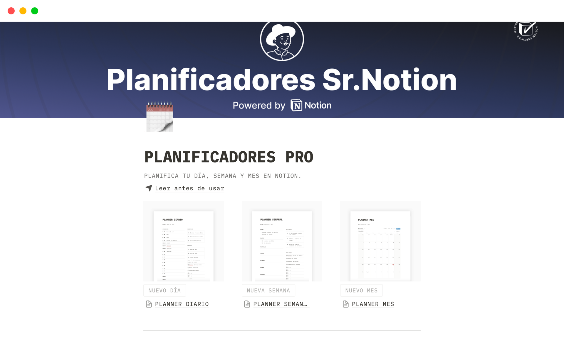 A template preview for PLANIFICADORES PRO