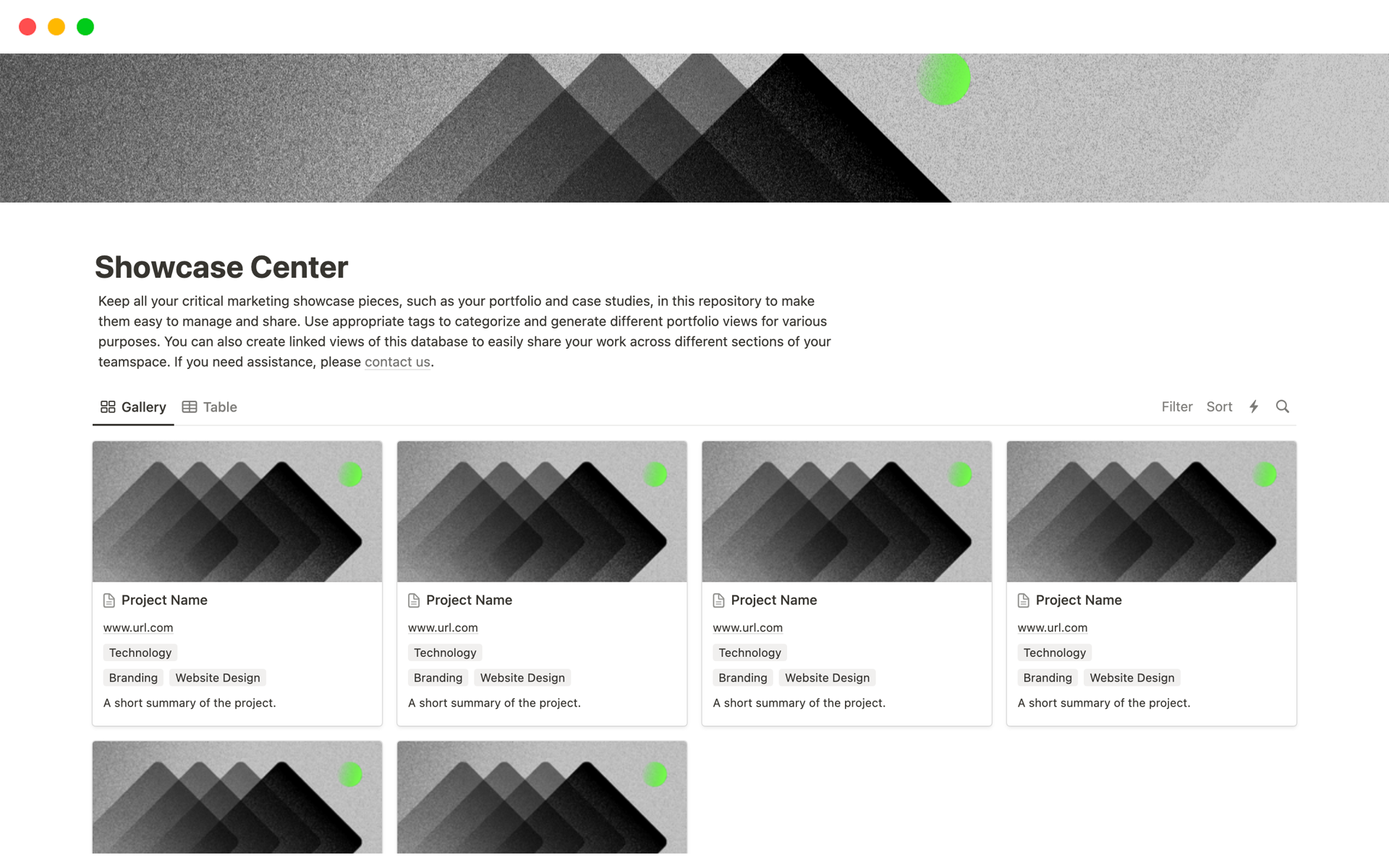 A template preview for StartOps: Showcase Center