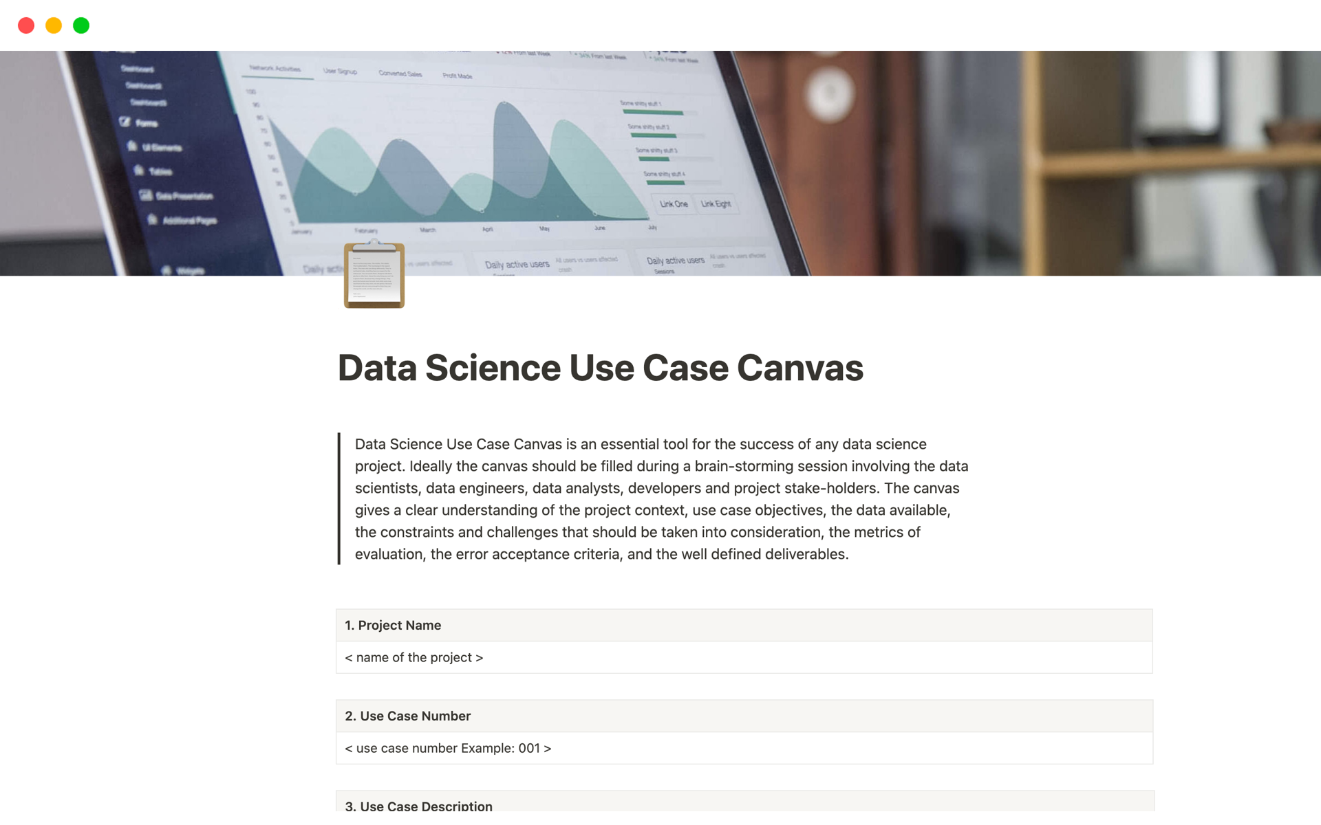 A template preview for Data Science Use Case Canvas