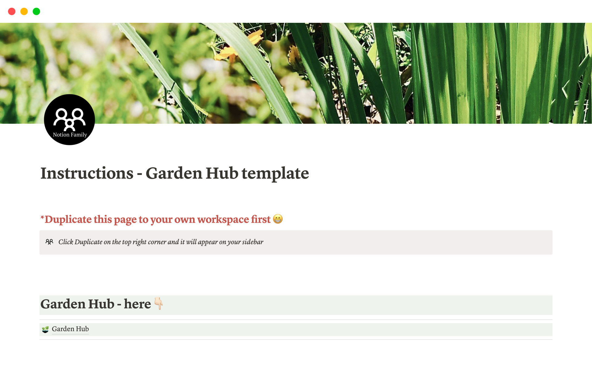 A template preview for Garden Hub