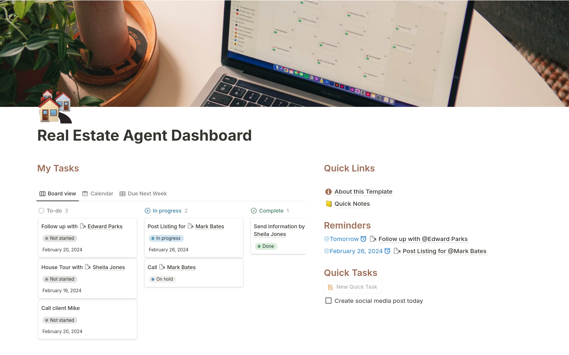 A template preview for Real Estate Agent Dashboard