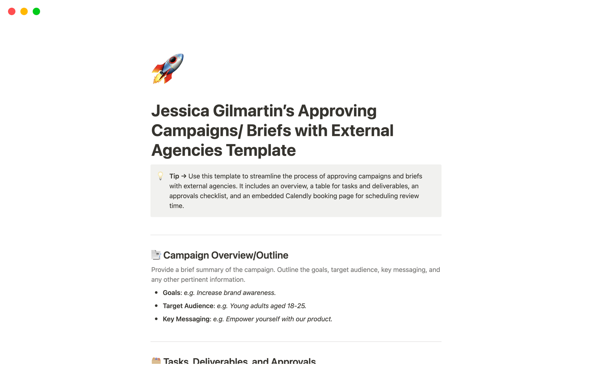 A template preview for Approving Campaigns/ Briefs with External Agencies