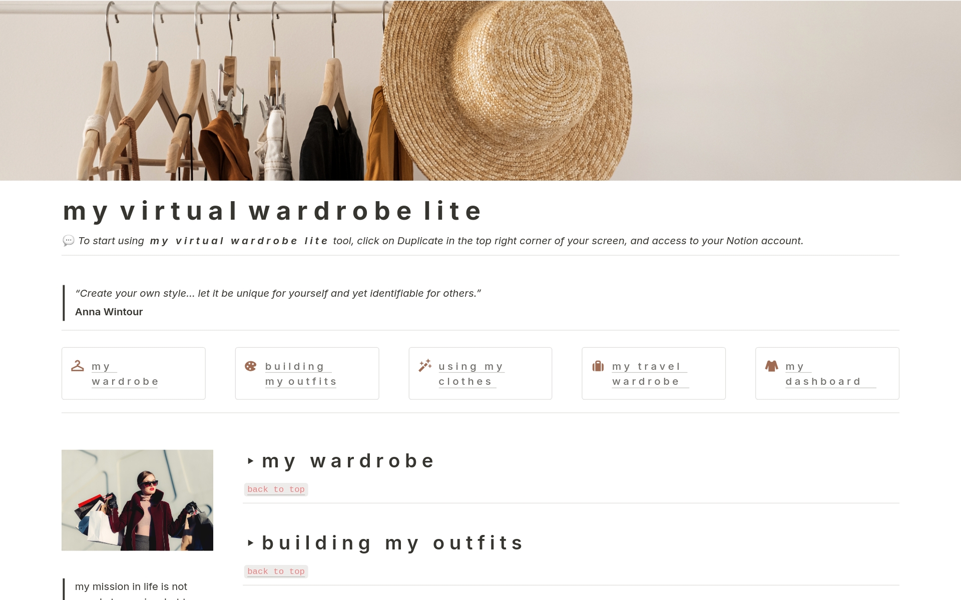 A template preview for my virtual wardrobe lite