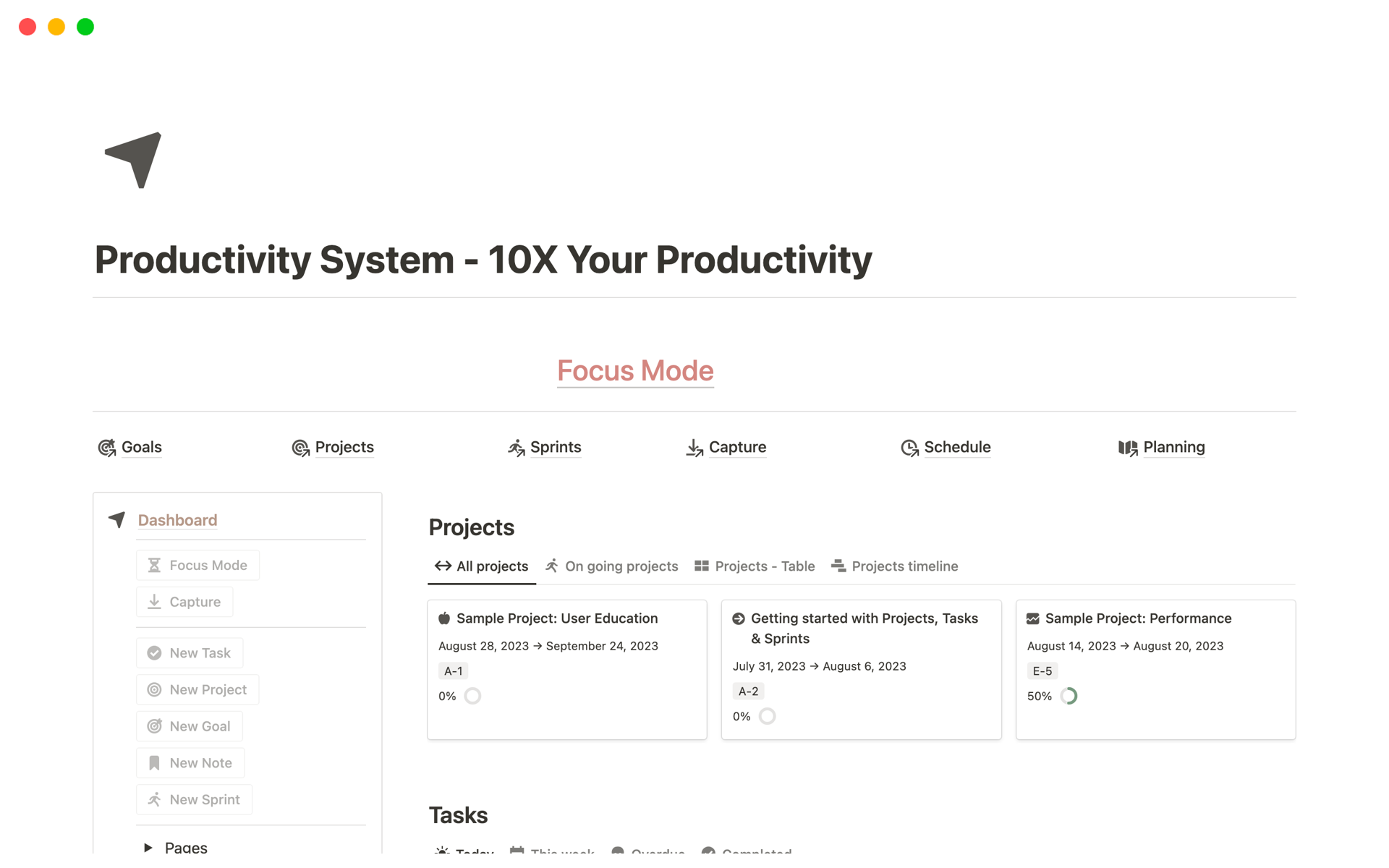 Eine Vorlagenvorschau für Productivity System - 10X Your Productivity