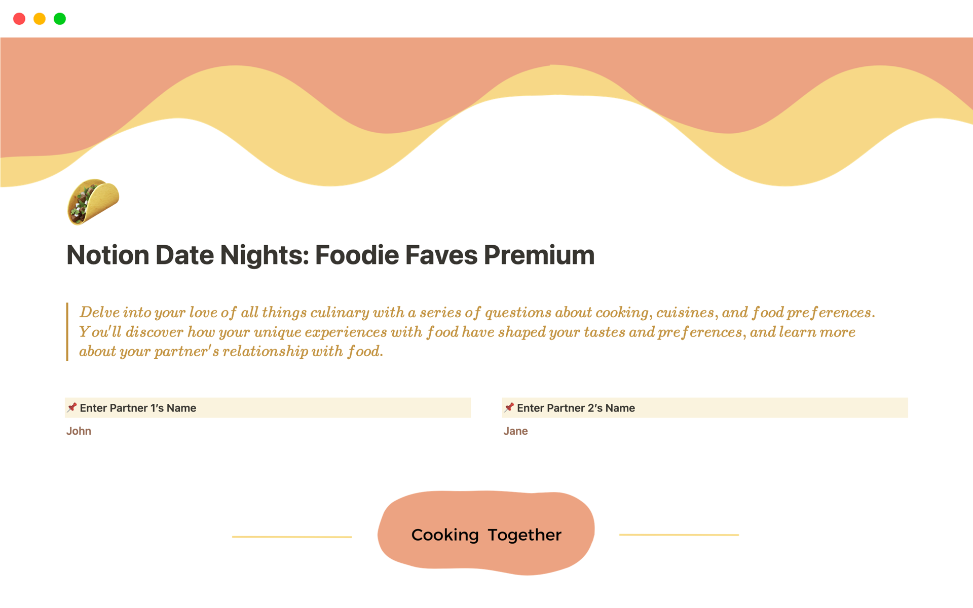 The 'Foodie Favorites' is a creative and engaging Notion template from MD Meets Techie, designed for couples to document and celebrate their shared culinary adventures and preferences.