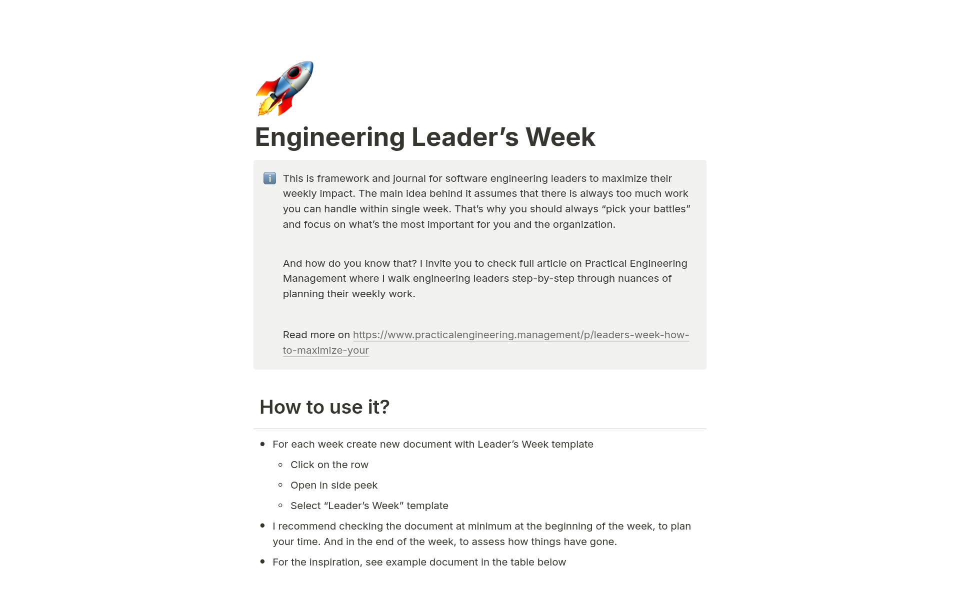 A template preview for Engineering Leader's Week