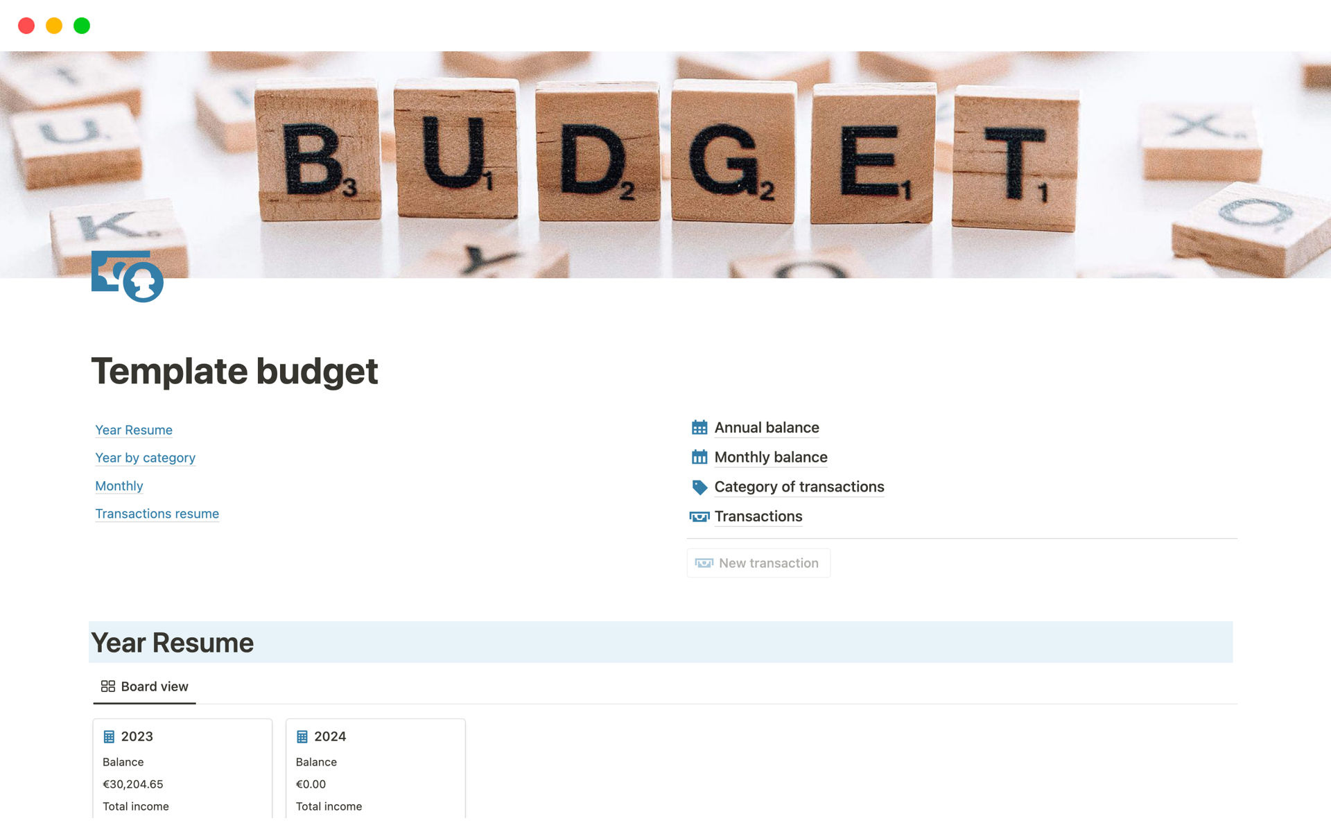 Aperçu du modèle de Template budget