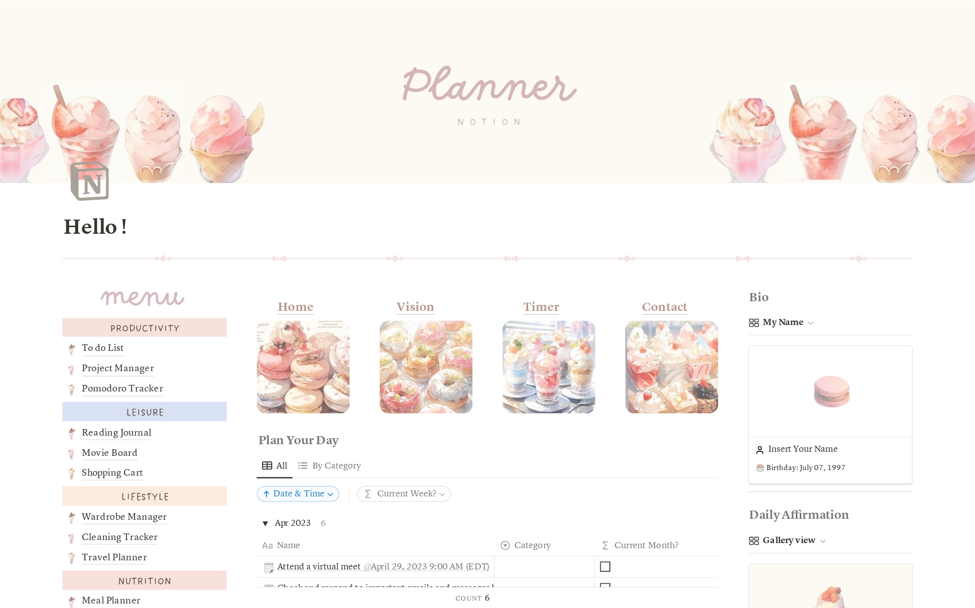 A template preview for Kawaii Ultimate Life Planner Dashboard