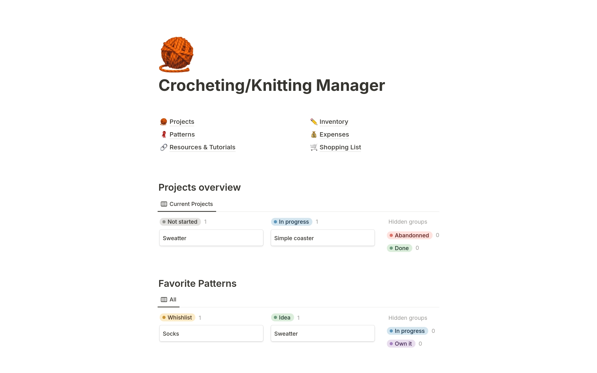 Eine Vorlagenvorschau für Crochet/Knitting Hub