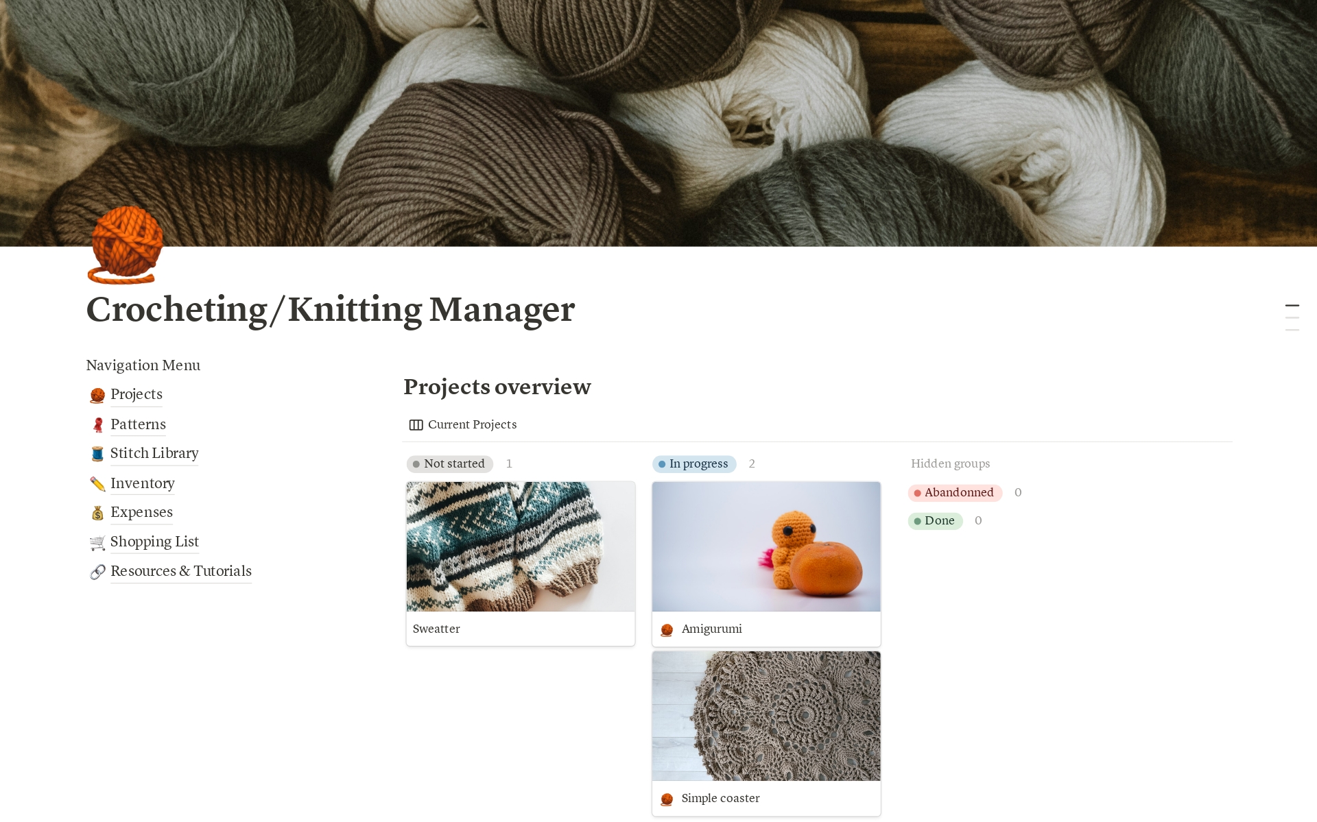 Vista previa de plantilla para Crochet/Knitting Hub