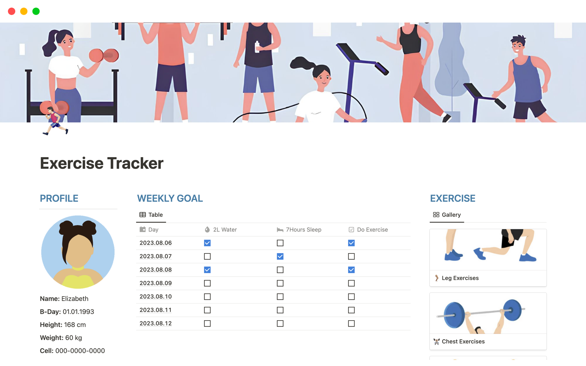 A template preview for Exercise Tracker