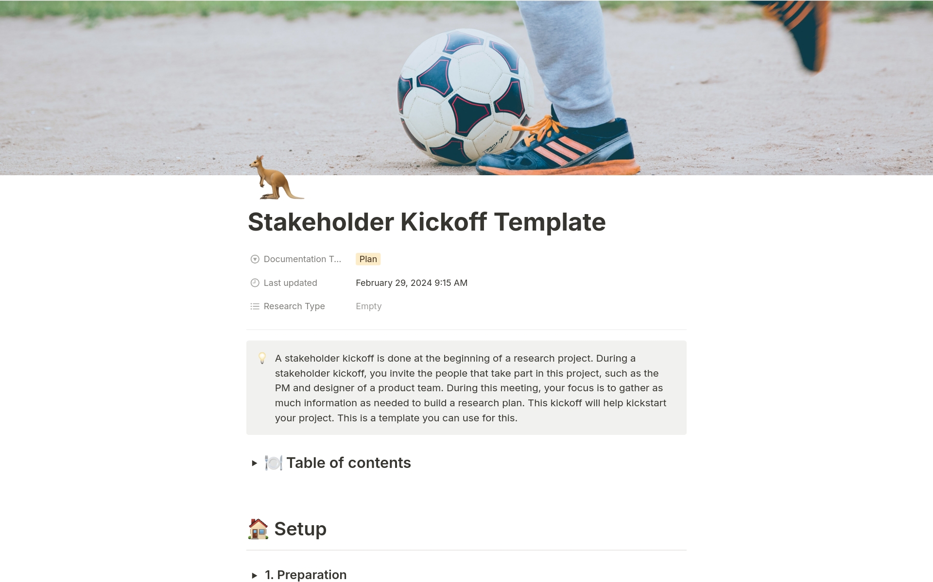 A template preview for UX Research Stakeholder Kickoff