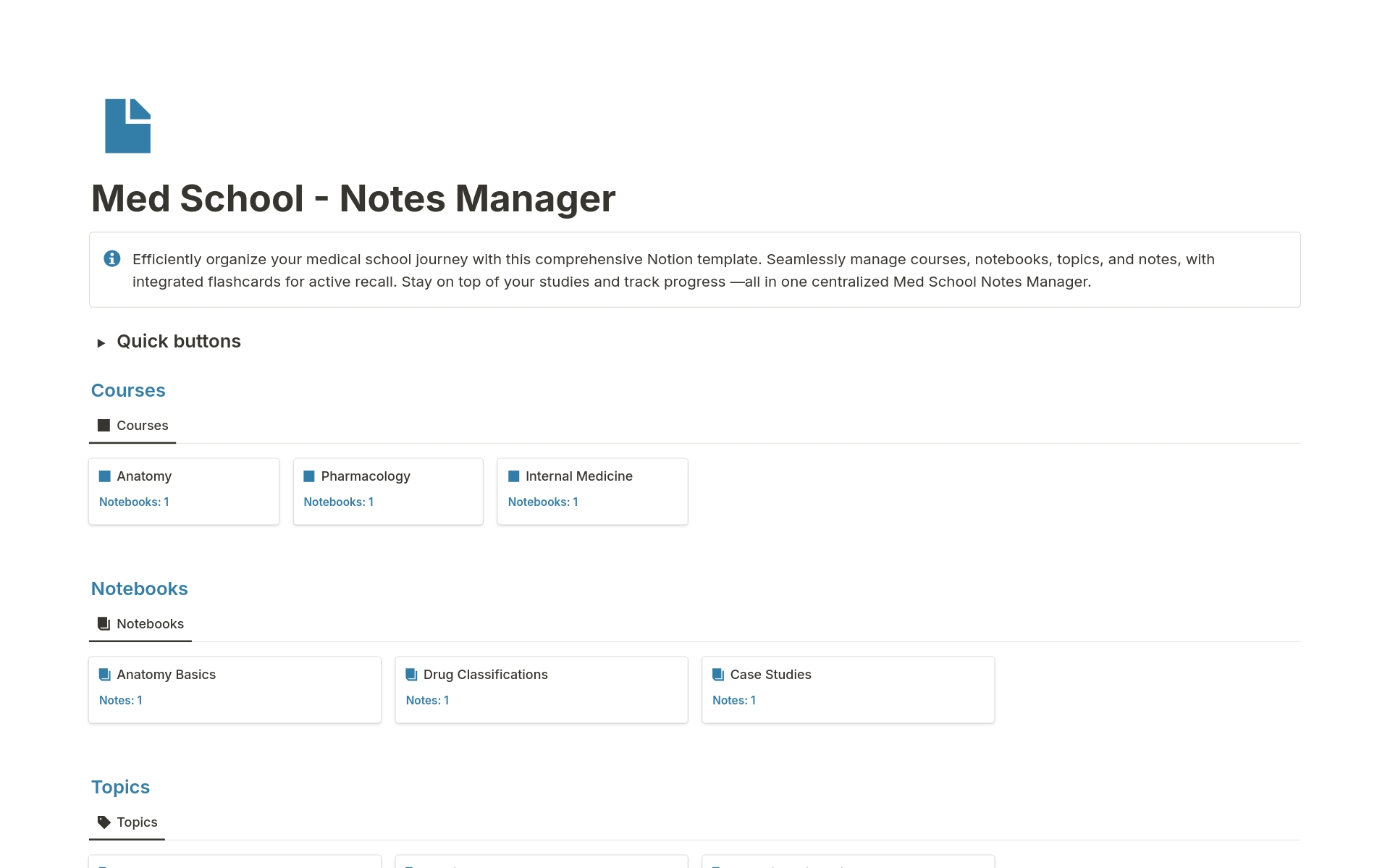 A template preview for Med School - Notes Manager
