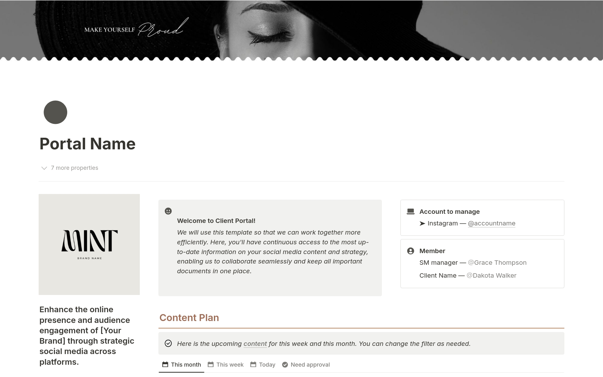 A template preview for Client Portal : Social Media Manager