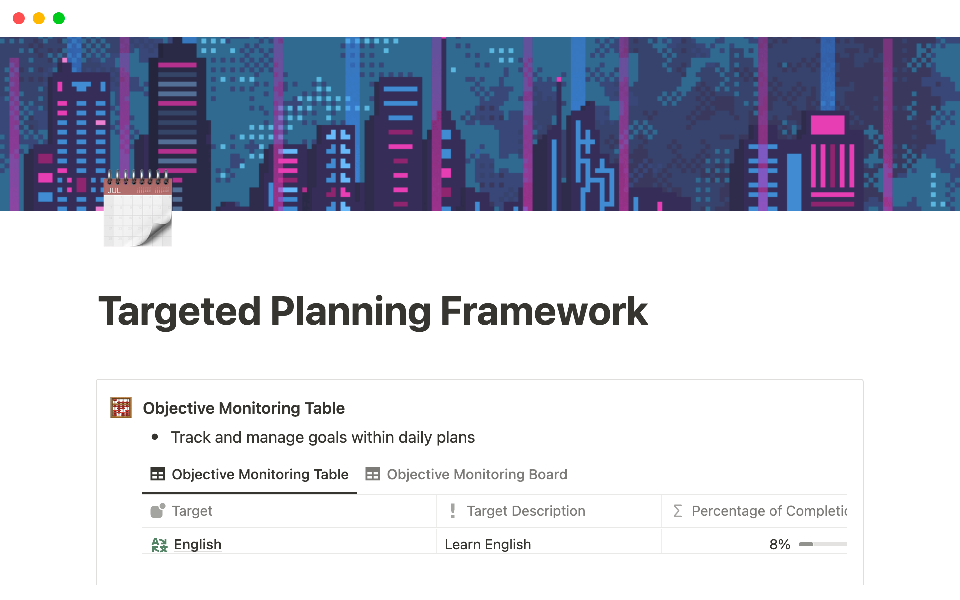 A template preview for Targeted Planning Framework