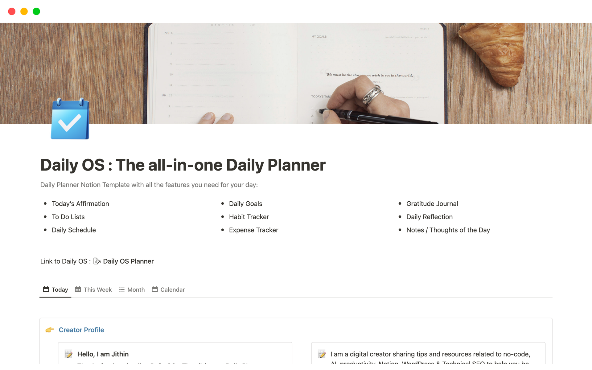 En förhandsgranskning av mallen för Daily OS Daily Planner