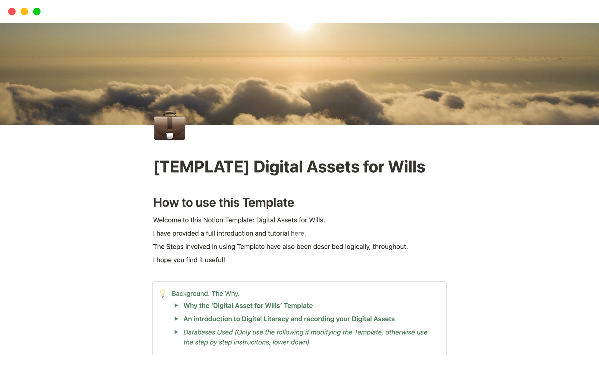 Eine Vorlagenvorschau für Digital Assets for Wills