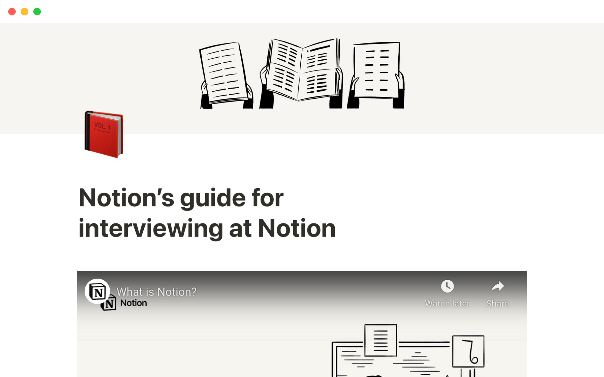 A template preview for Notion’s guide for interviewing at Notion