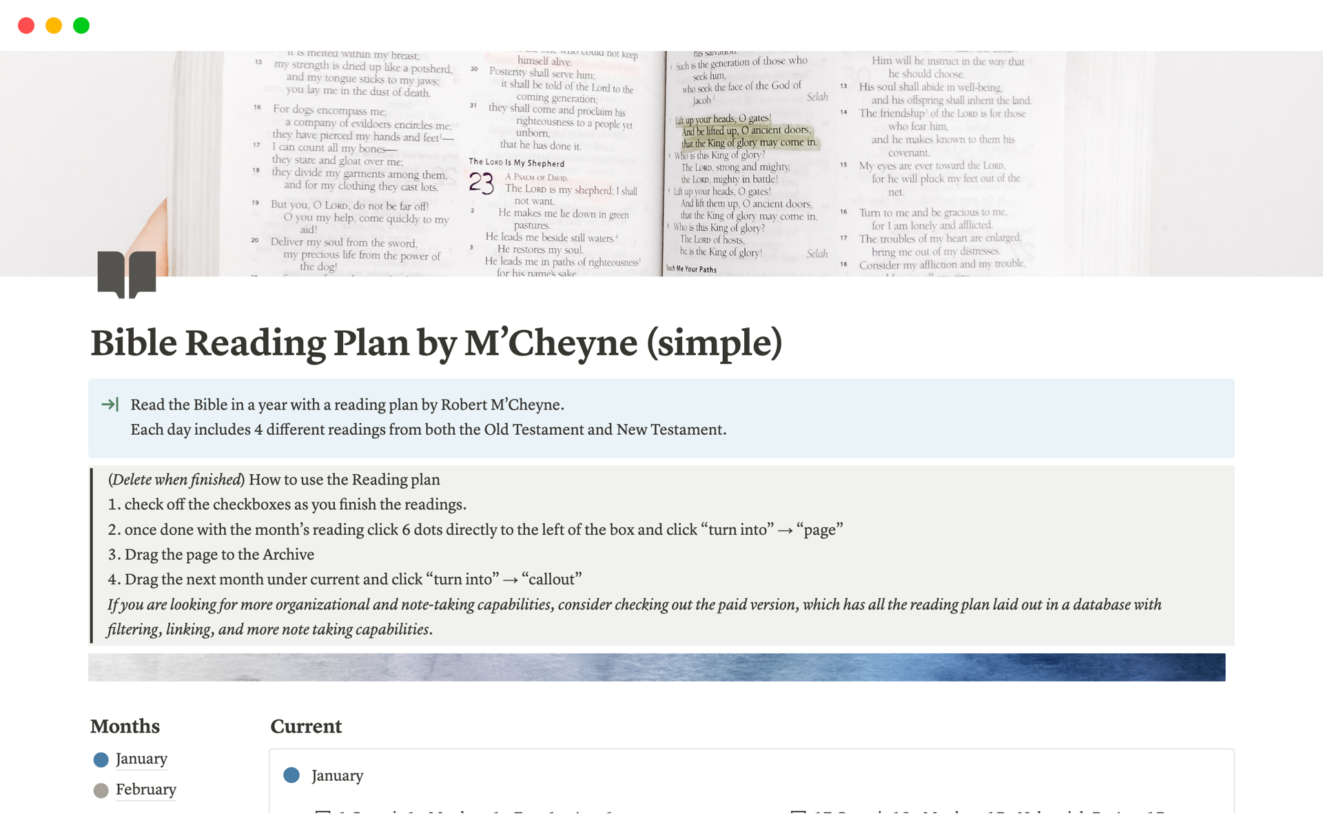 A template preview for Bible Reading Plan by M’Cheyne