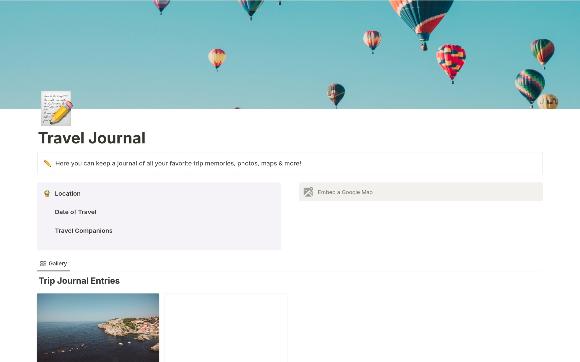 A template preview for Travel Journal