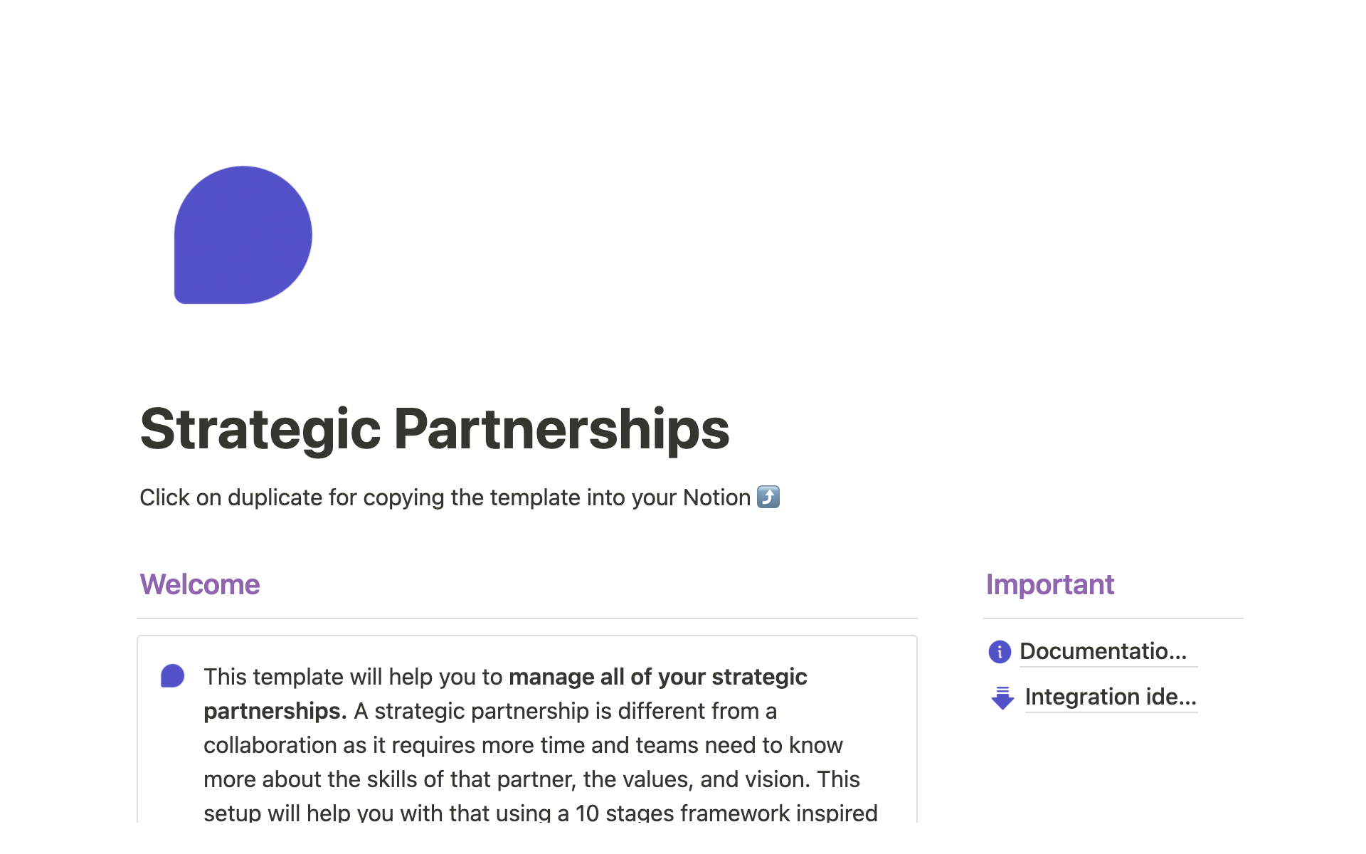 A template preview for Strategic Partnerships