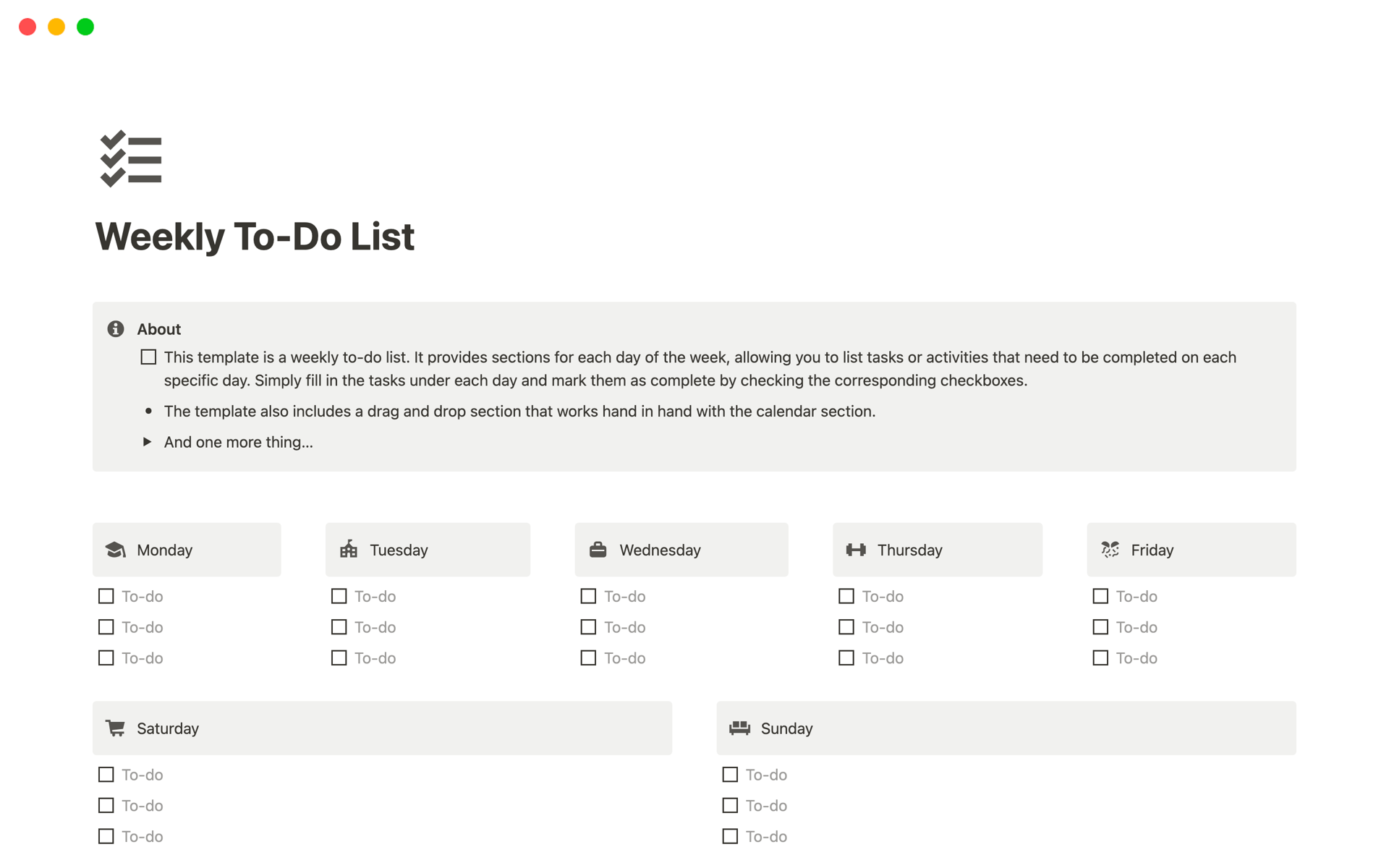This template is designed to help you stay organized and manage your tasks and activities.