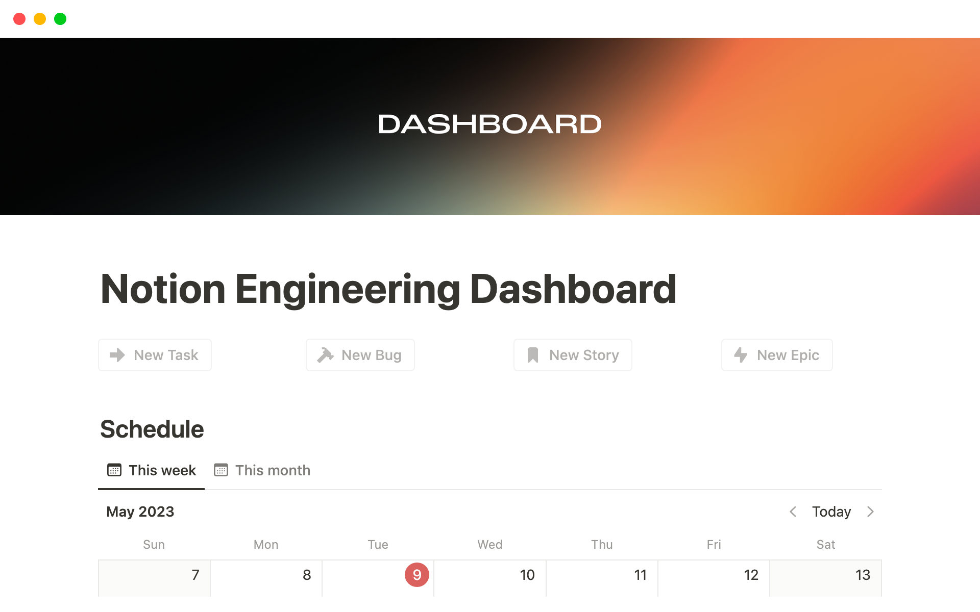 A template preview for Notion Engineering Dashboard