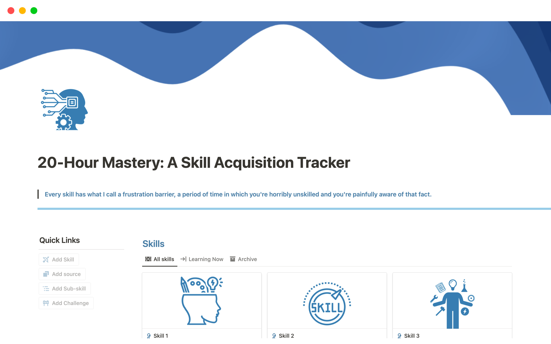 A template preview for 20-Hour Mastery: A Skill Acquisition Tracker